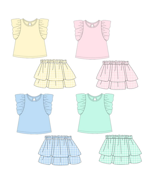 GSD2000 green skirts ruffle short sleeve shorts girl outfit 202502 preorder