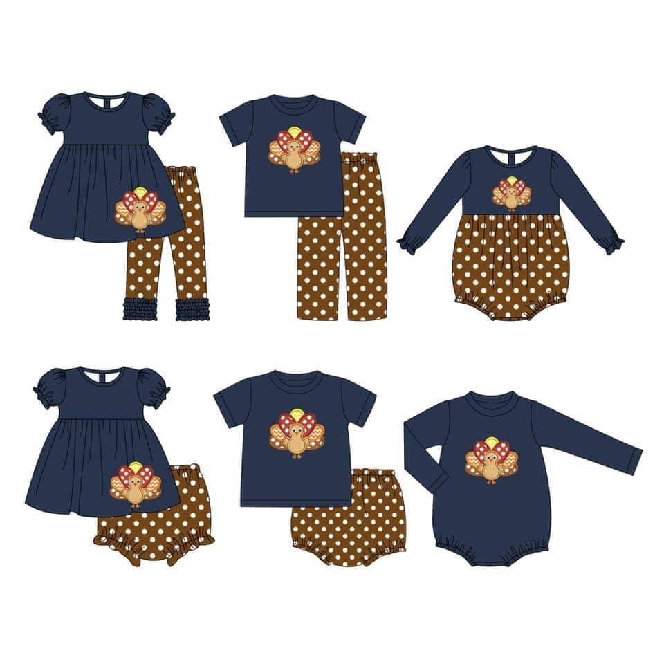 BSPO0162 RTS embroidery western thanksgiving turkey long sleeve kids boy outfit 20231004