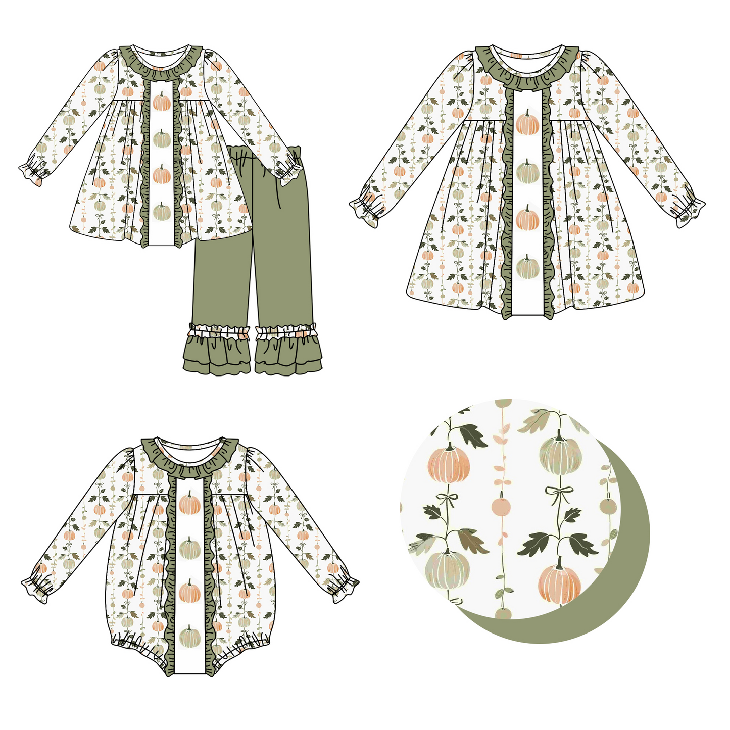 Halloween green pumpkin sibling GLP1498 girl pajamas outfit 202407 preorder