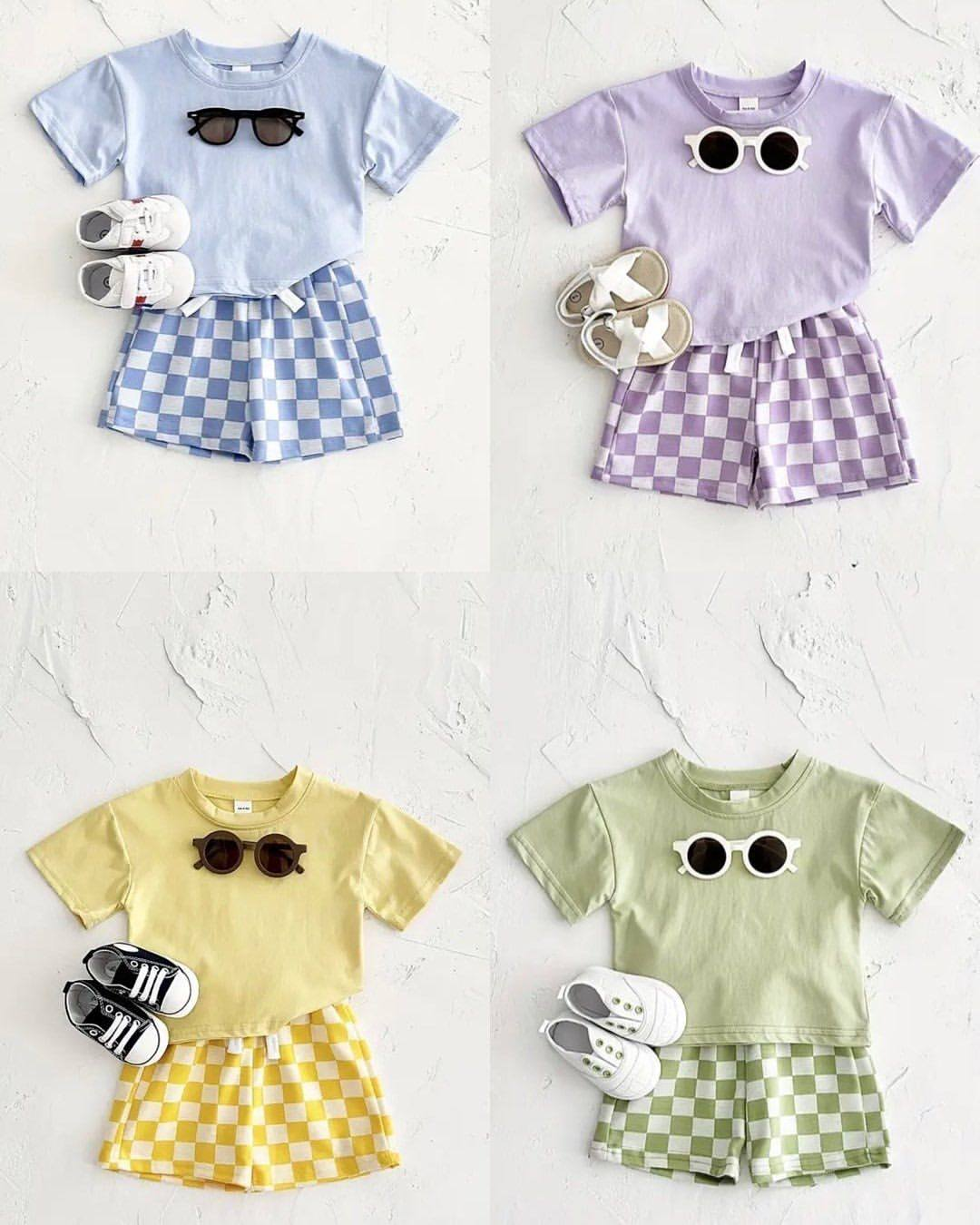BSSO1469 pr checkerboard boy summer outfit 202504 RTS