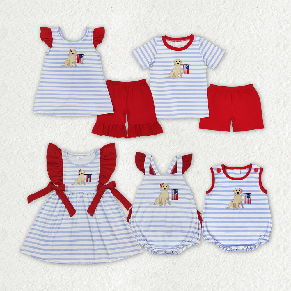 GSD0845 embroidery July dog girl dress 202406 RTS