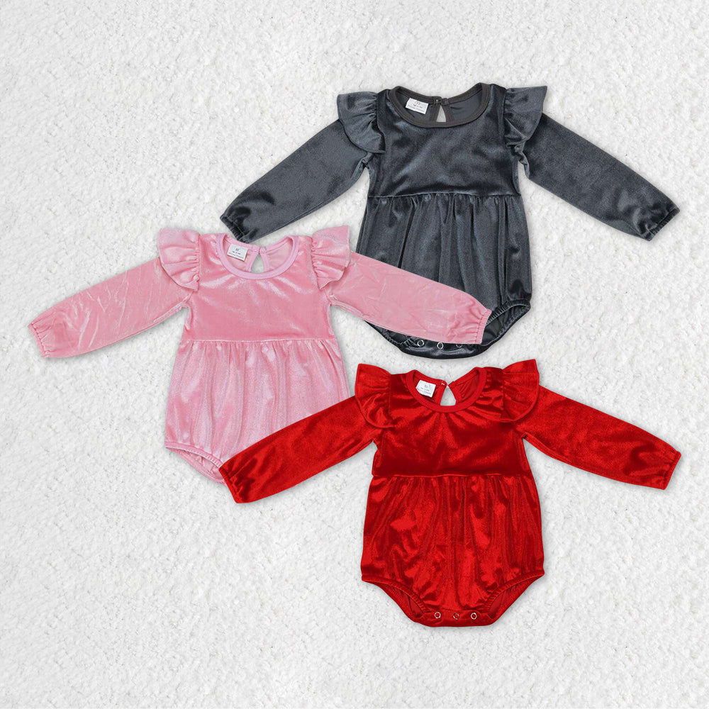 LR0685 RTS velvet grey long sleeve kids girl romper 20231024