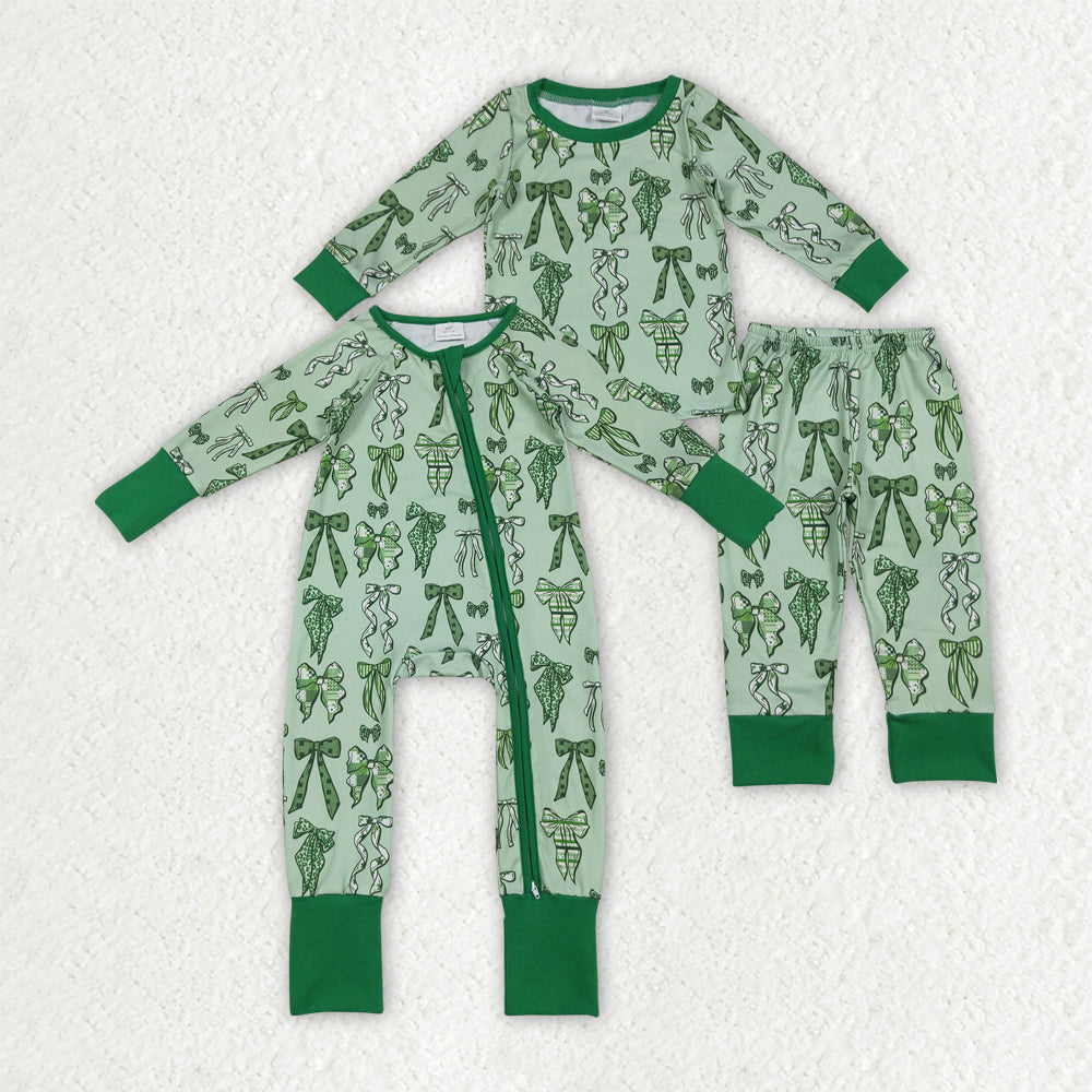 GLP2840-XS-3XL bow green pajamas girl outfit 202509 RTS