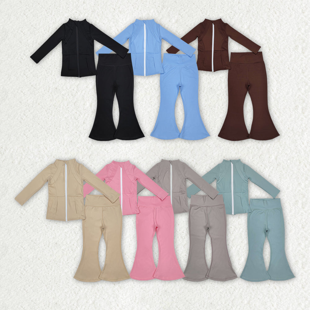 kids yoga light blue zipper pockets GLP1558 组合 girl yoga clothes outfit 202409 RTS