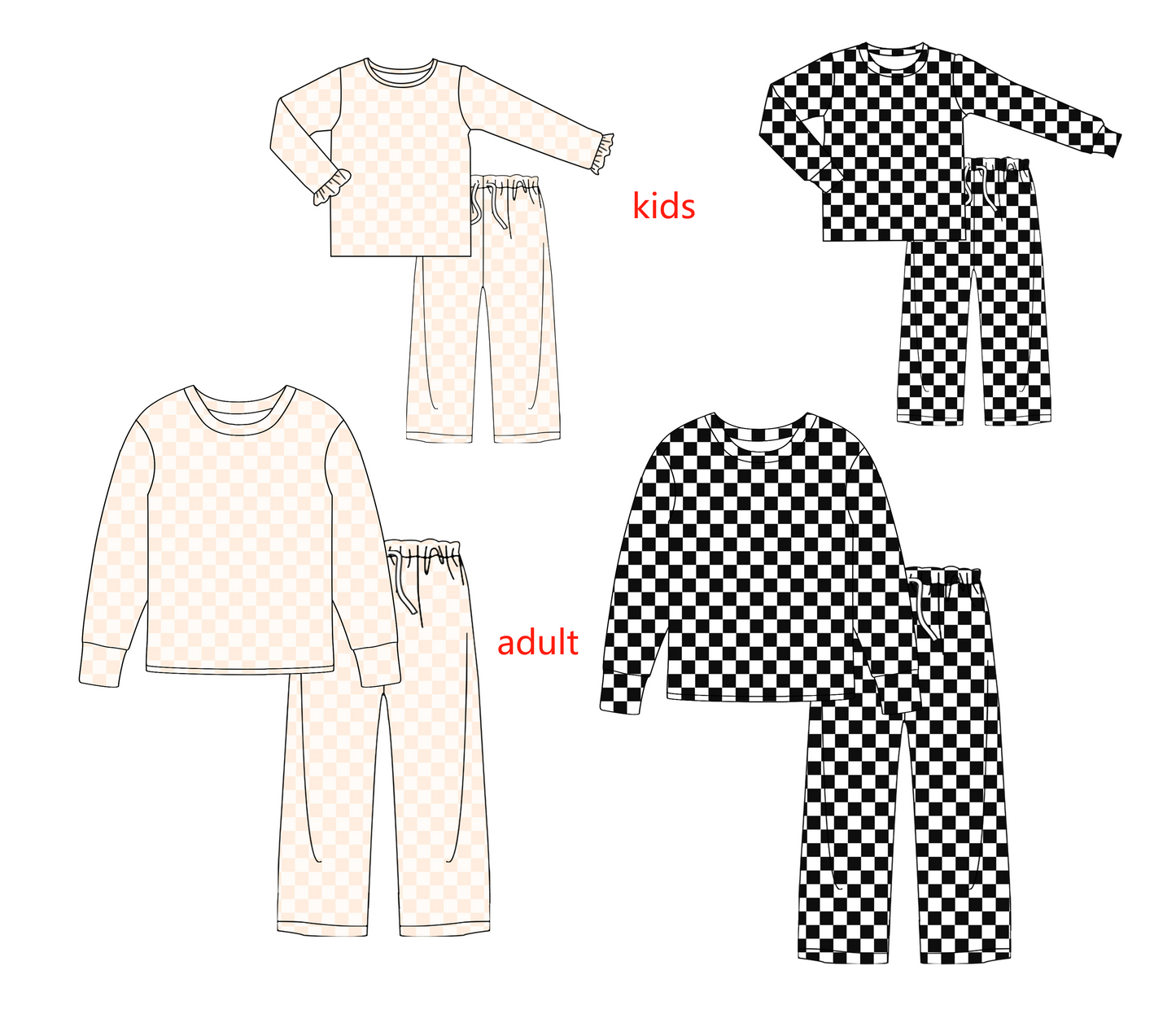 GLP2297组合 checkerboard ruffle black white girl outfit pajamas 202412 sibling set preorder