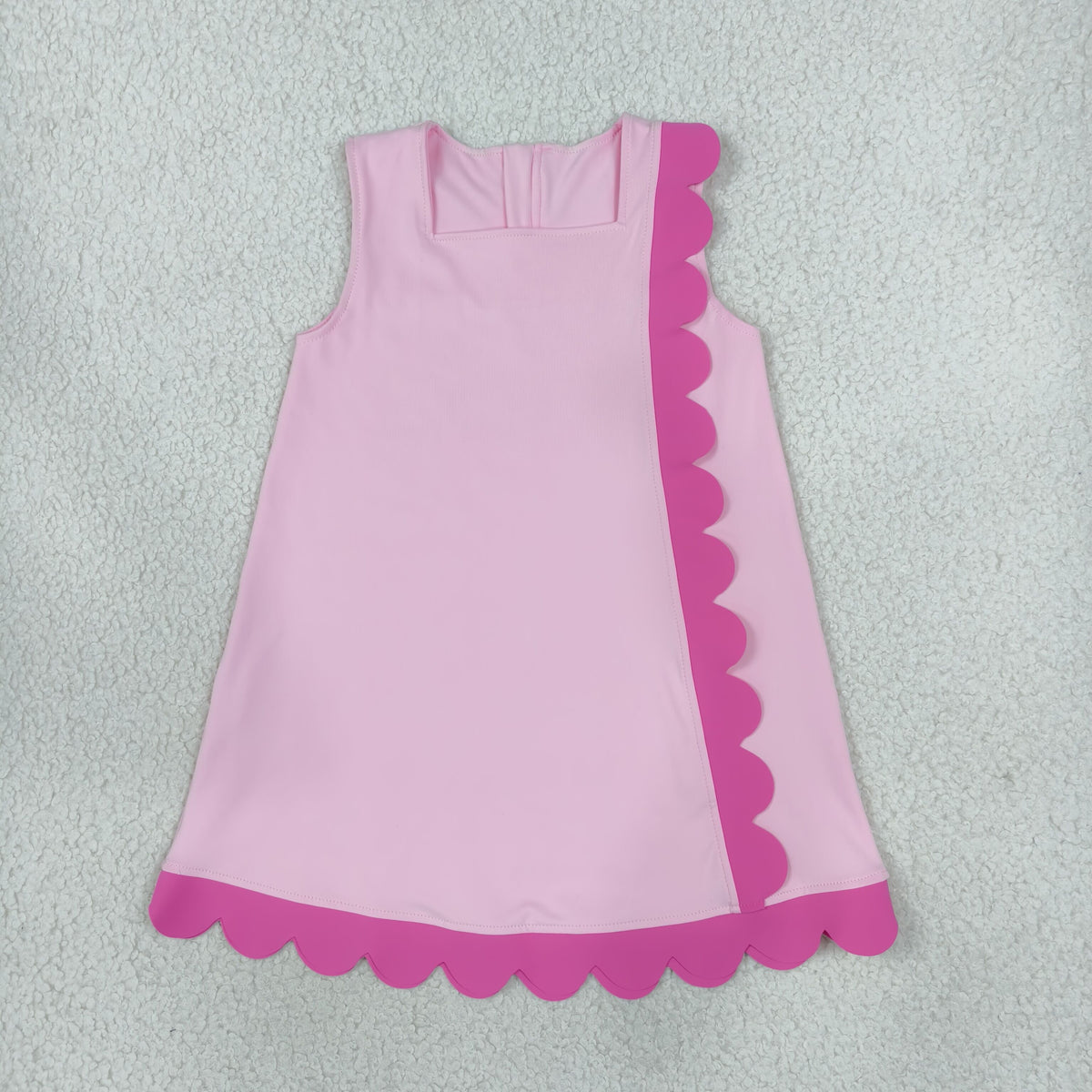 NO MOQ RTS BGSD4240(1)-scallop-yoga aby Girl Clothes Solid Pink Contrast Scallop Trim Sleeveless A Line Dress 202610