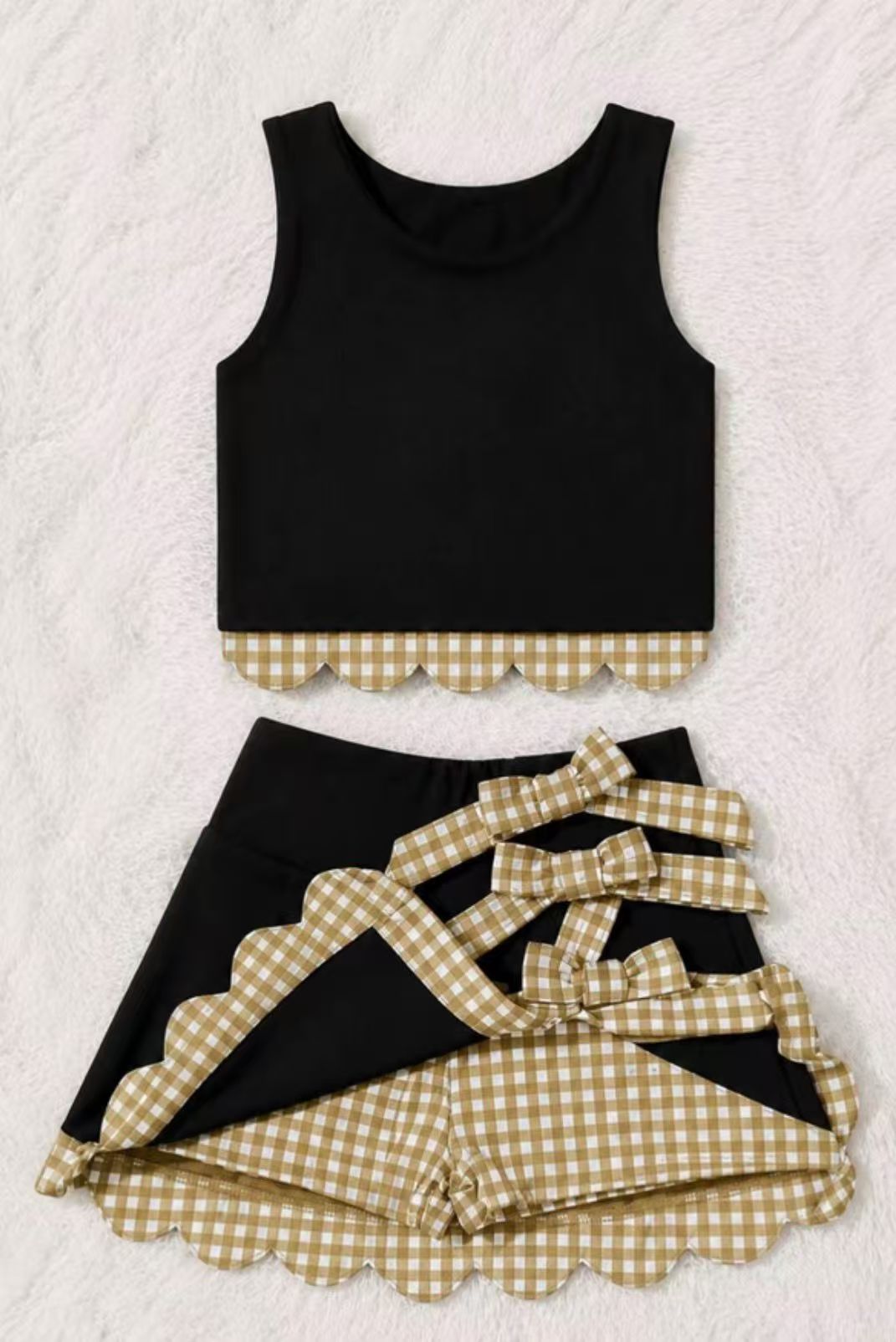 GSD4 yoga scallop black yellow checkboard sports girl outfit skirt 2026 preorder