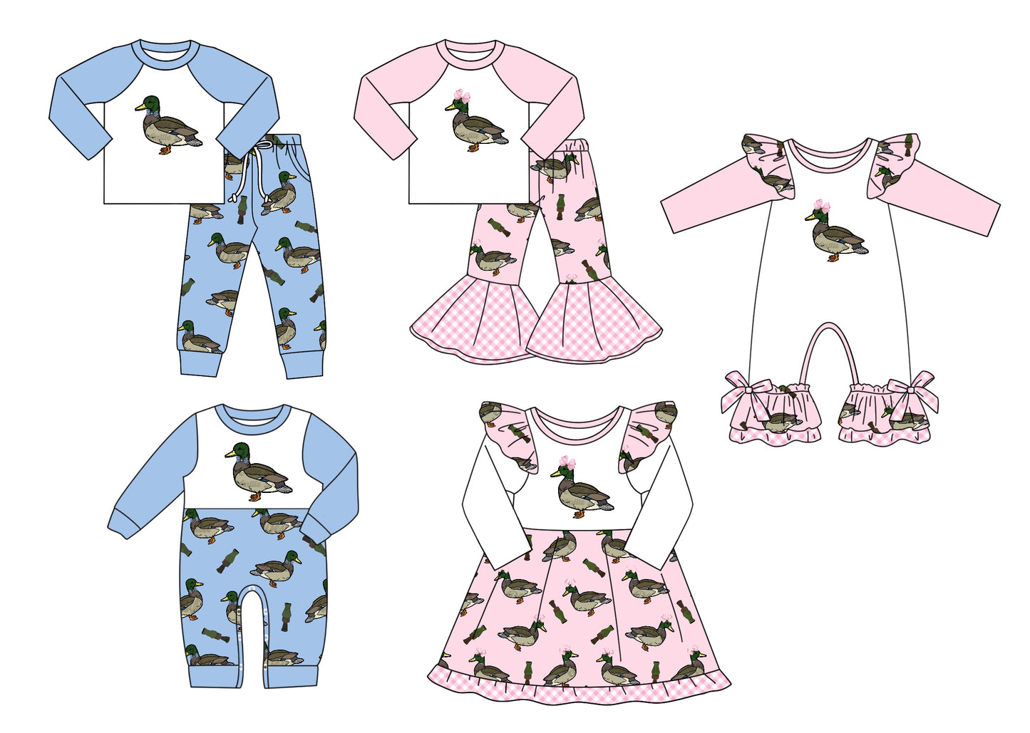 LR2100 duck western bow ruffle girl romper 202410 preorder sibling