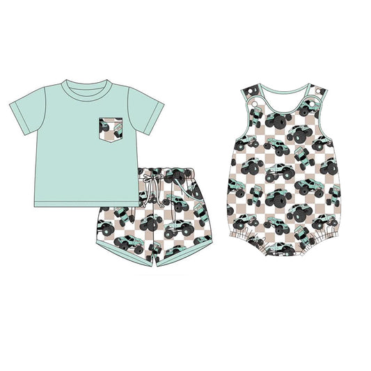 SR2742 western car dirt bike checkerboard girl summer romper 202502  preorder