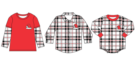 LR1199 Checkerboard Christmas hat girl boy romper 202406 preorder sibling