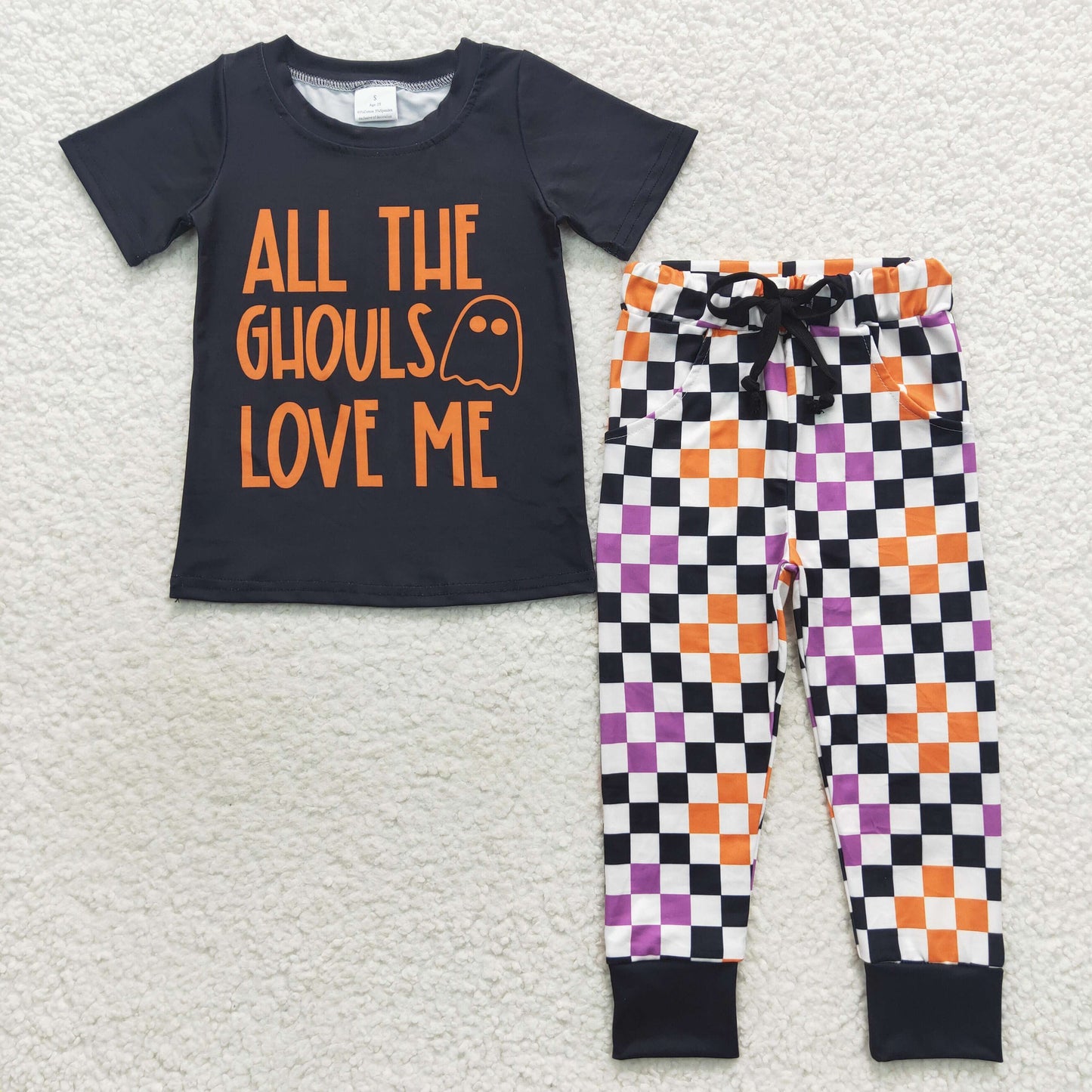 BSPO0160 western short sleeve checkerboard boy pajamas outfit 20230905 RTS