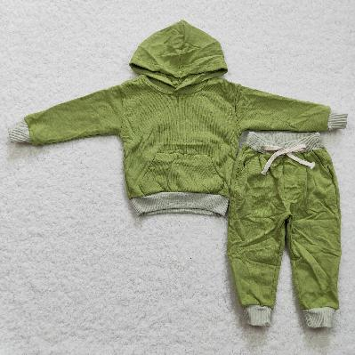 BLP0164 cotton solid Green set long sleeve boy girls pajamas outfit RTS