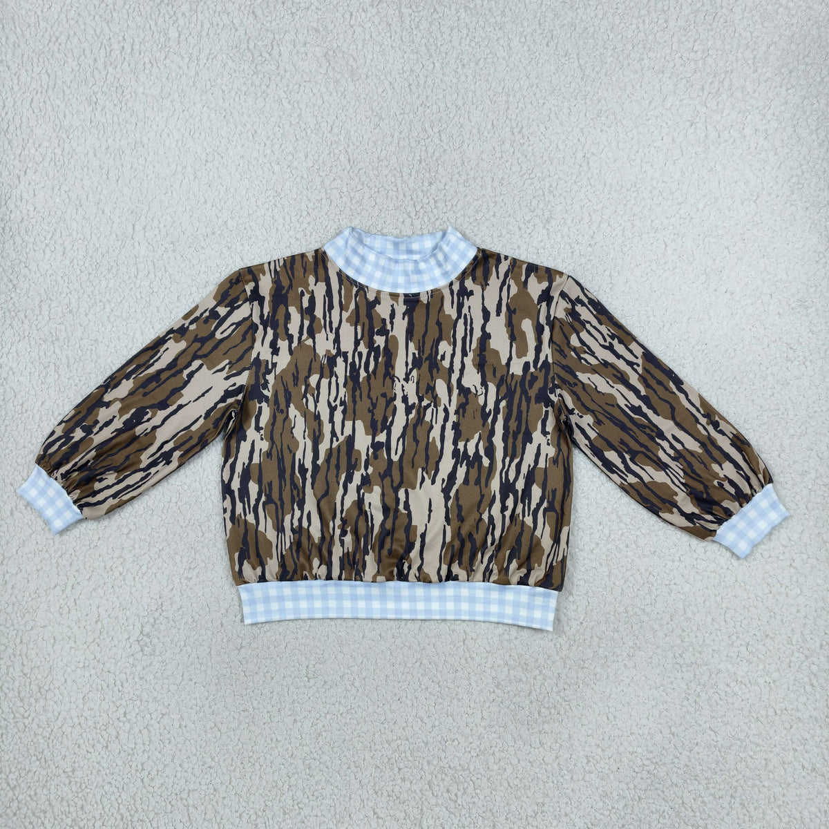 NO MOQ RTS BT1910 Kids Girl Clothes Tree Bark Camo Print Long Sleeve Mock Neck Top 202610