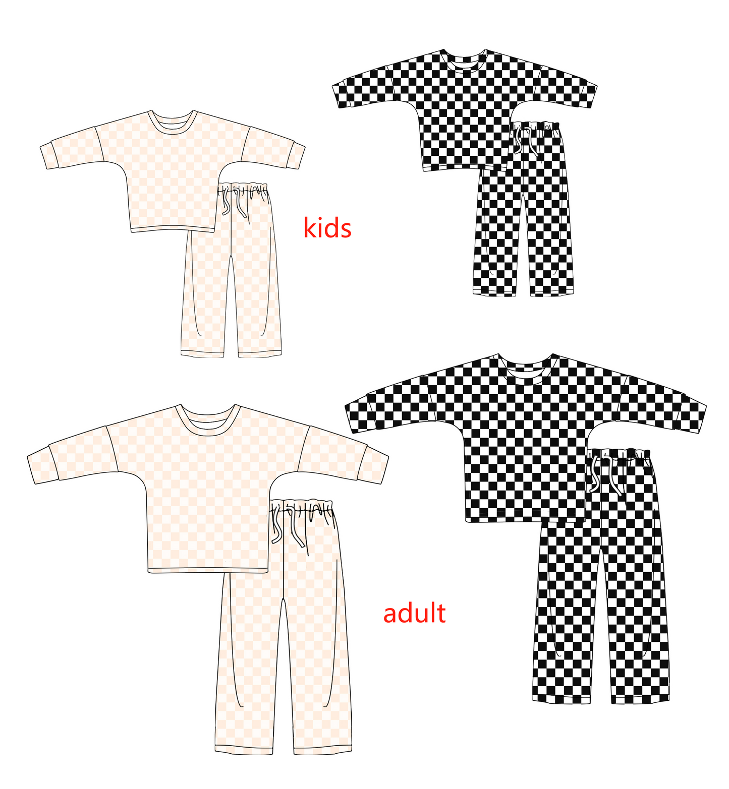 GLP2291 checkerboard adult White light orange pajamas outfit 202501 RTS