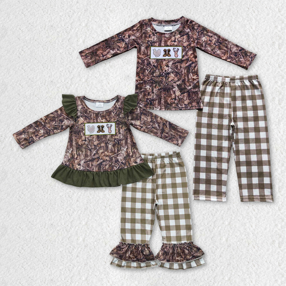 BLP0266 RTS embroidery Christmas deer camo long sleeve boy outfit 20230925 RTS