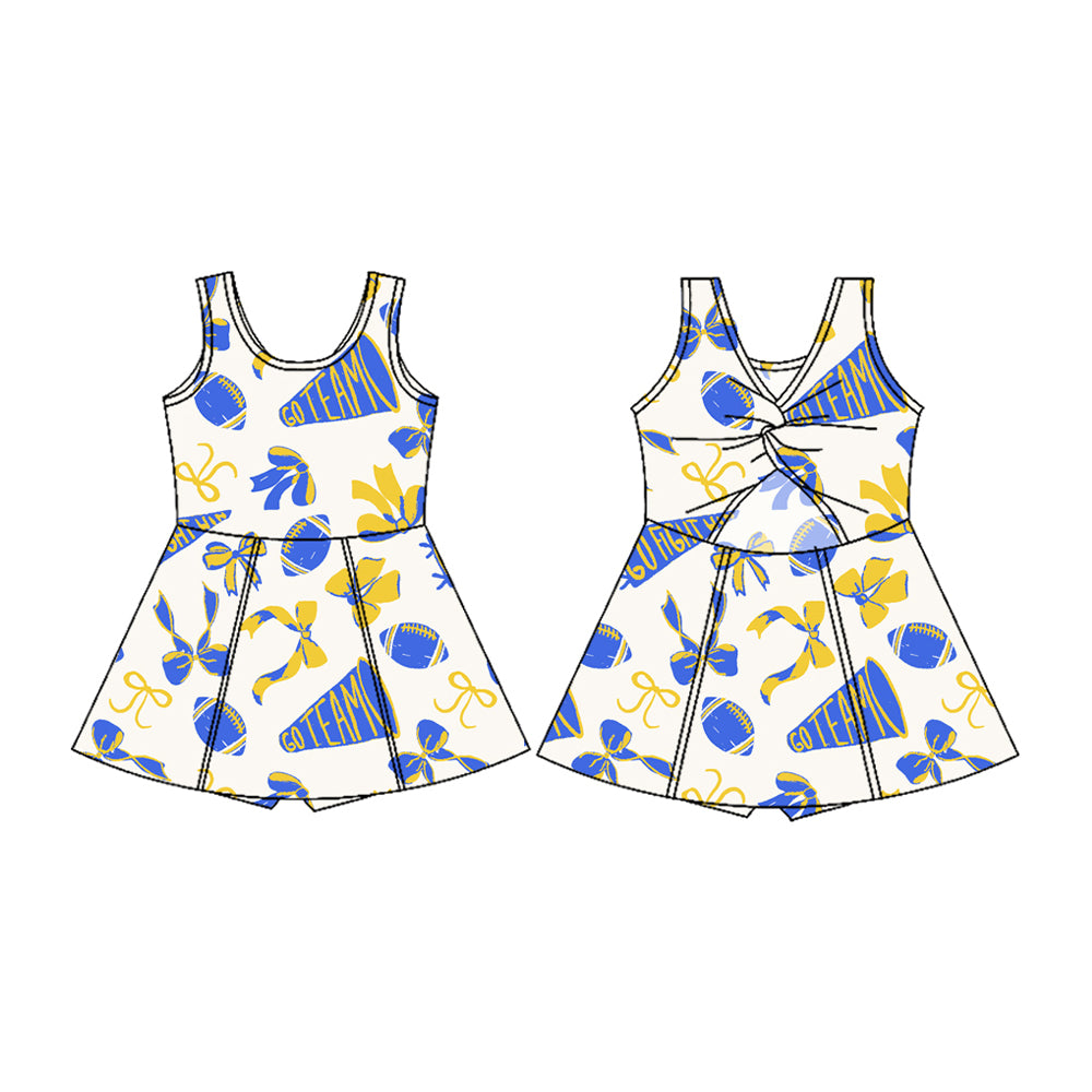 Custom MOQ3 royal blue and yellow soccer skirt sibling girl Shorts dress 202501