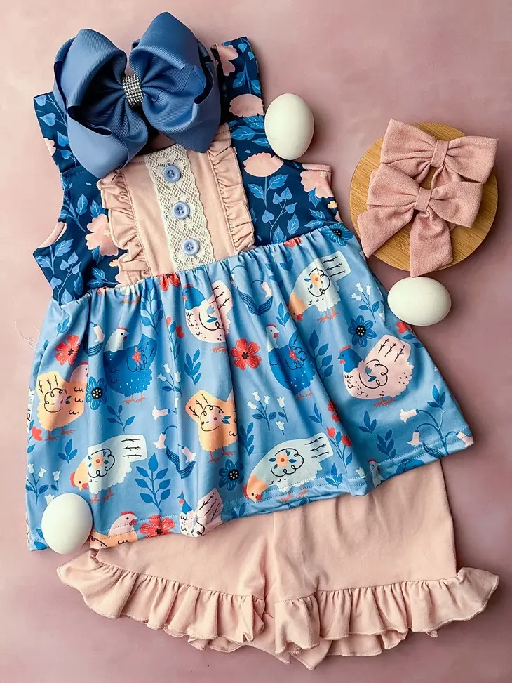 custom MOQ3 GSSO1041 Chicken summer flower girl outfit 202403