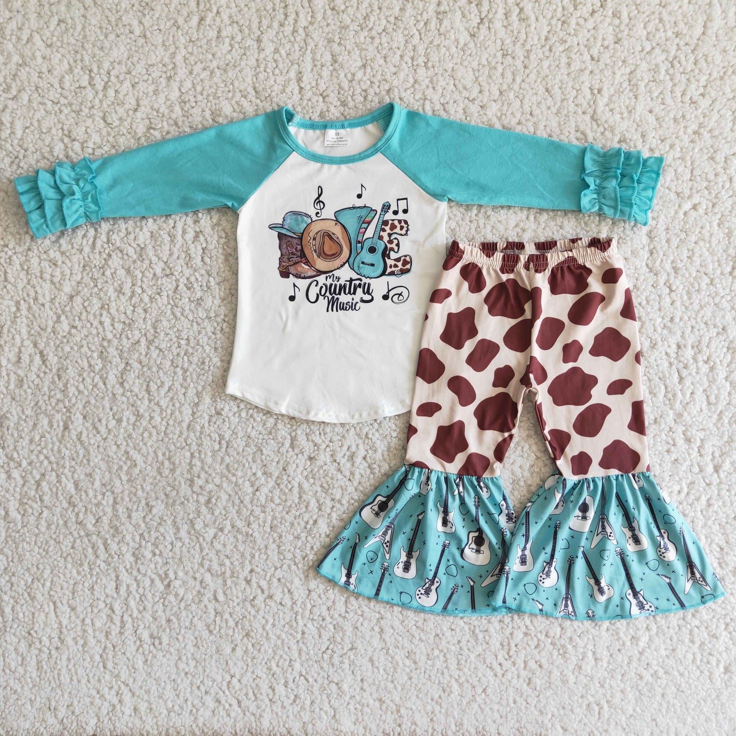 Promotion 6 A11-14 girl long sleeve bell bottom pant outfit 202501 RTS