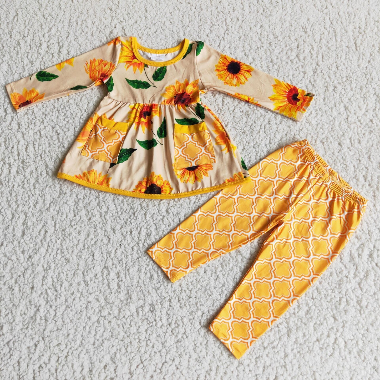 promotion 6 A11-30 Sunflower yellow long sleeve top long sleeve pants outfits