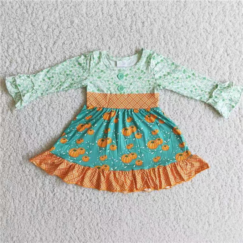 promotion 6 A14-26 pumpkin orange long sleeve girl dress 202408 RTS