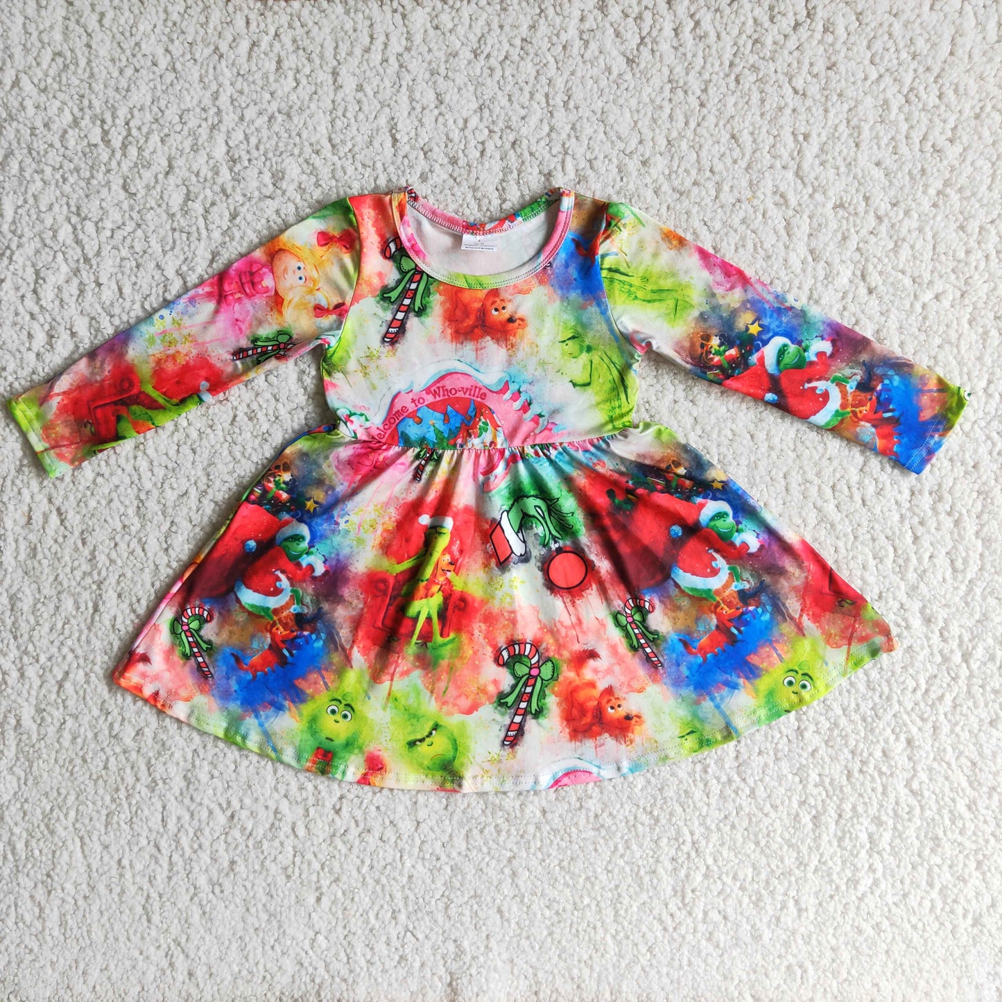 Promotion 6 A15-3 long sleeve Christmas grin cartoon love girl dress 20230 RTS