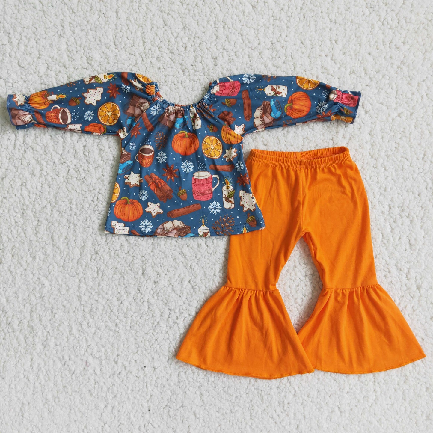 promotion RTS 6 A2-29 blue pumpkin orange long sleeve bell bottom outfit 20230412 RTS