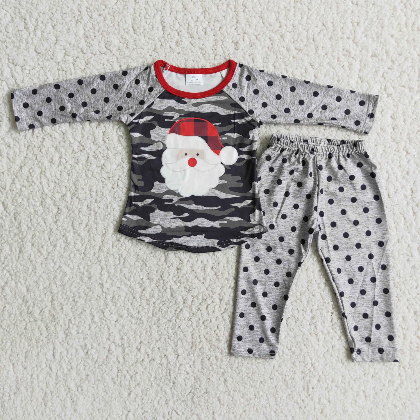 Promotion 6 A23-13 RTS Christmas grey santa boy camo long sleeve pajamas outfit