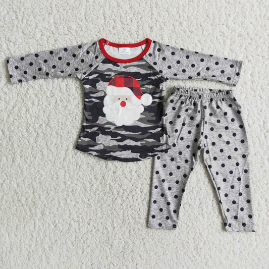 Promotion 6 A23-13 RTS Christmas grey santa boy camo long sleeve pajamas outfit