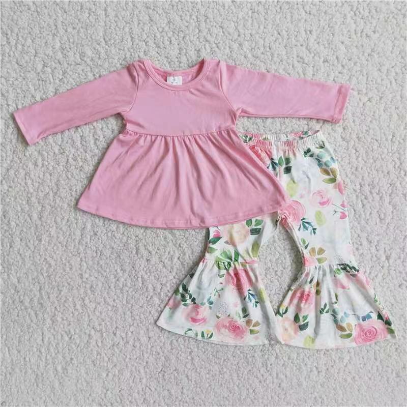 promotion 6 A24-27 pink long sleeve flowers pants girl outfit RTS 20231113
