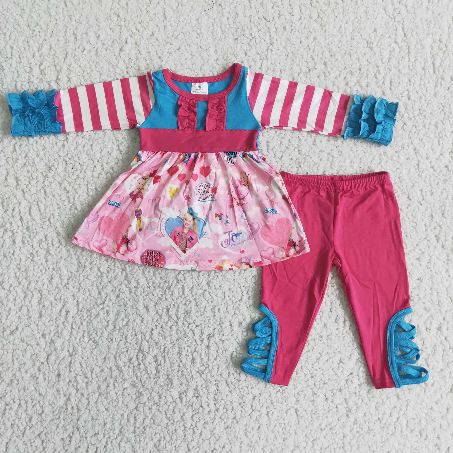 promotion 6 A26-26 girl red stripe raglan long sleeve legging pant outfit