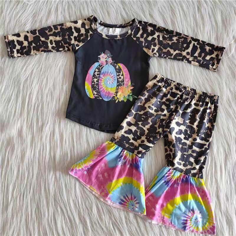 202410 Promotion 6 A27-17 pumpkin leopard ruffle crisscross long sleeve pant outfit