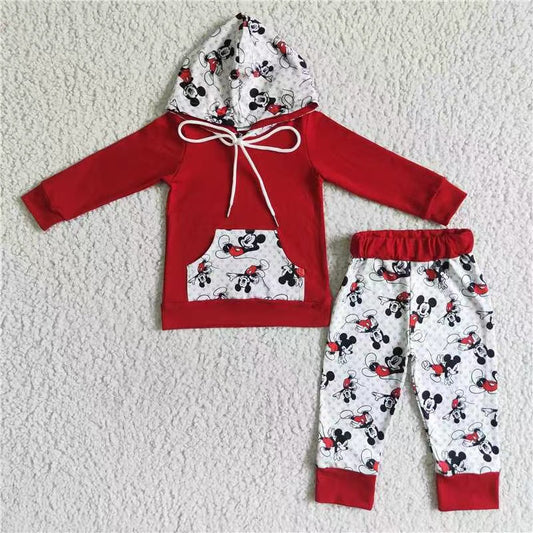 6A30-12 mouse cartoon red long sleeve Hoodie boys girls outfit 20230708 RTS