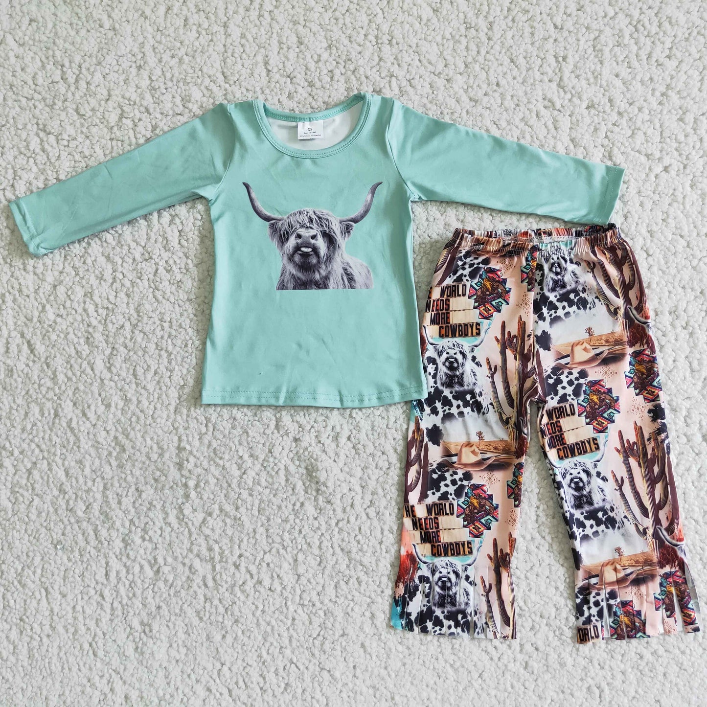 promotion 6 B1-5 RTS cow head green short sleeve long pants girl boy outfit