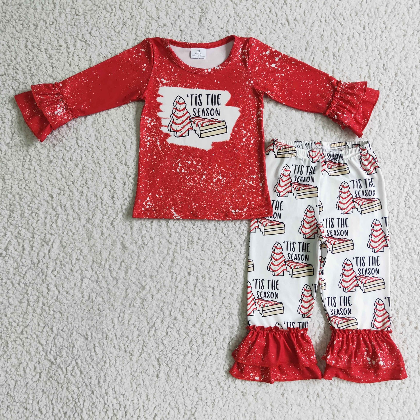 promotion 6 B13-30 tis the season red white lace girl long sleeve pant outfit 20230615 RTS