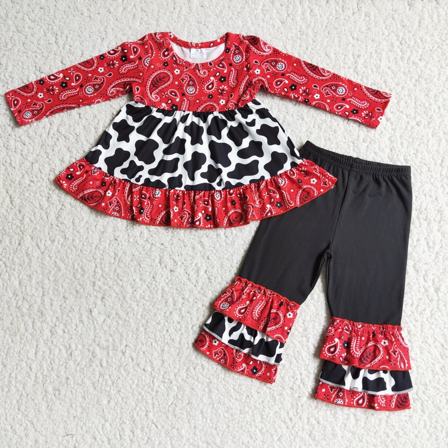 promotion 6 B2-23 paisley girl red long sleeve pant outfit
