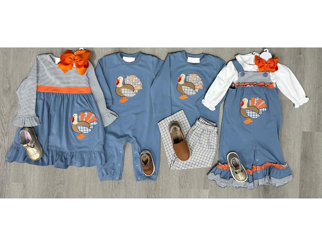 BLP0742 embroidery turkey sibling boy pajamas outfit 202410 RTS sibling