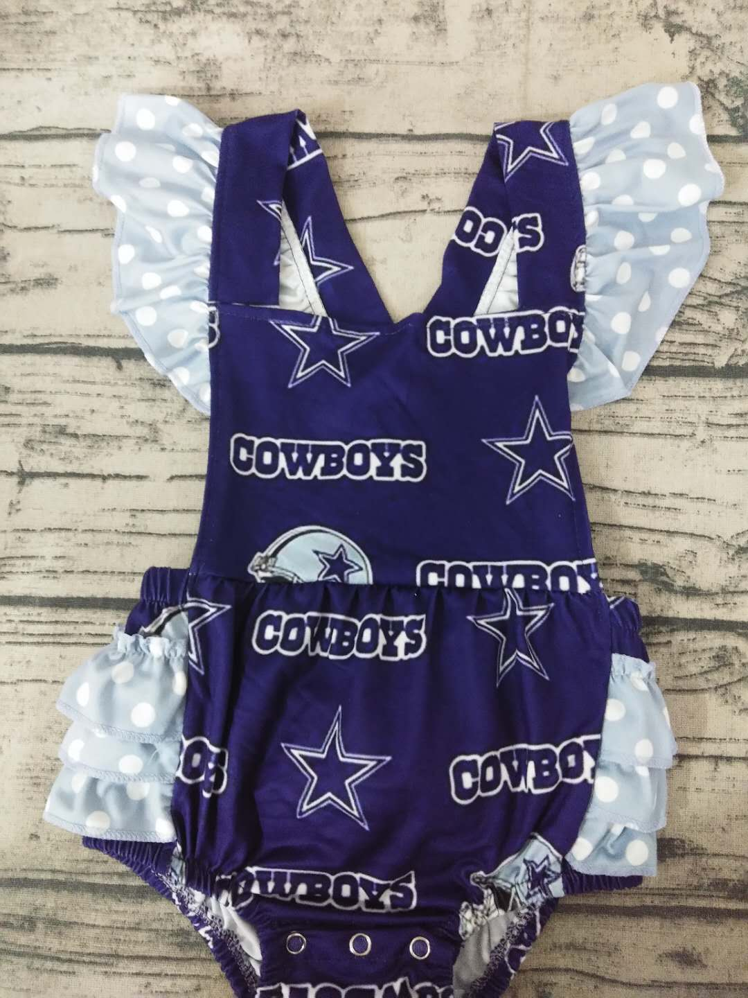 CUSTOM MOQ3 cowboy football team girl romper (-(before 10th May --NO MOQ ))