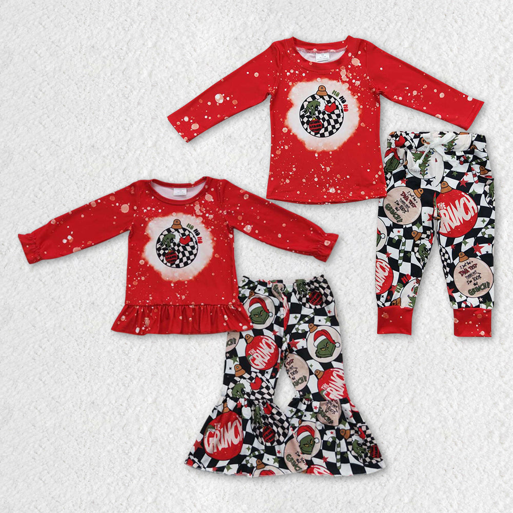 BLP0208 western Christmas grinch cartoon blue long sleeve boy girl pajamas outfit 20230926