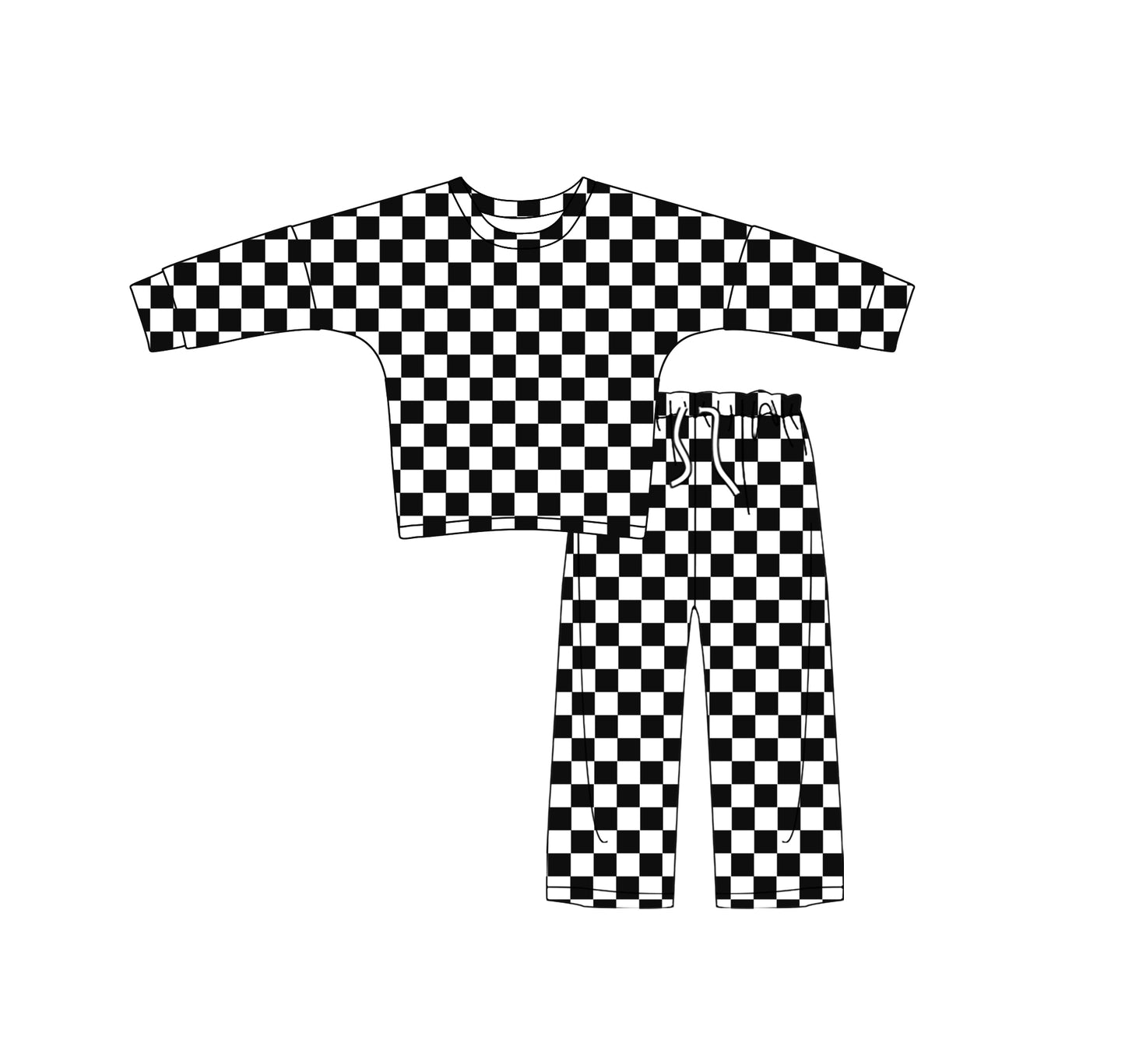 GLP2298组合 checkerboard black white girl outfit pajamas 202412 sibling set preorder