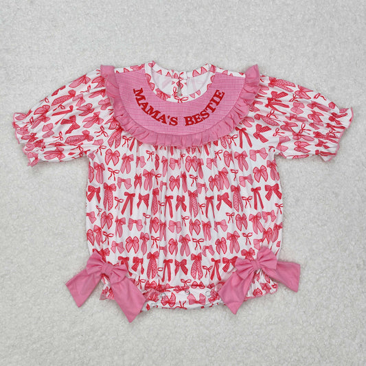 SR2620 smocked embroidery Valentine's Day  bow  girl  romper 202501  sibling RTS