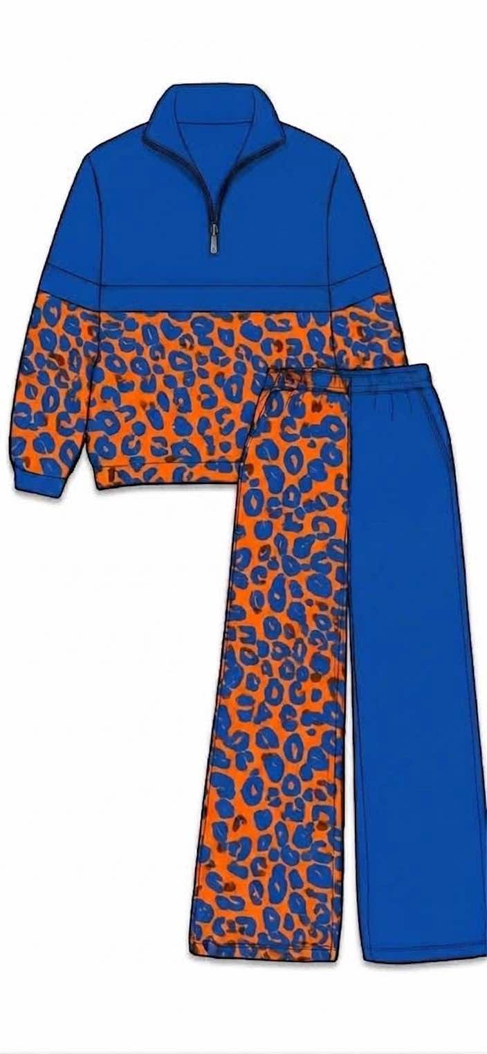 Custom MOQ5 Women Adult orange blue leopord team zip long sleeves Girl winter clothes