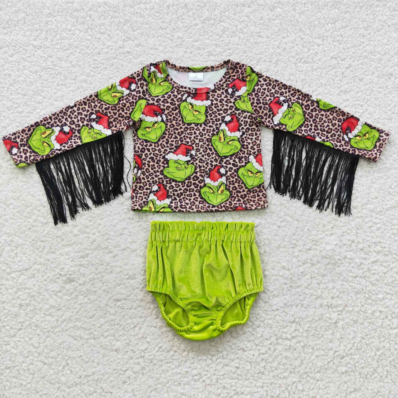 GBO0154 Christmas tassel velvet grin cartoon bummies set girl long sleeve 2023706 RTS