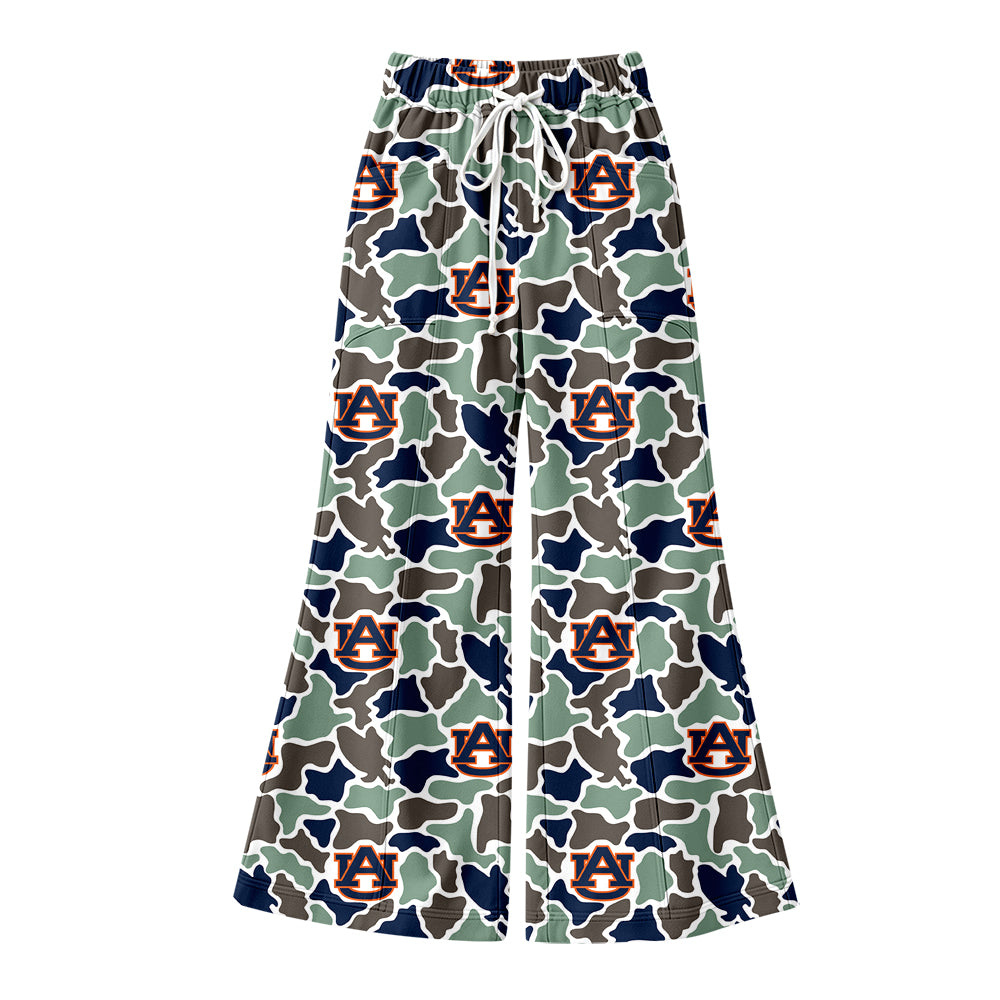 Preorder (moq 5) Baby Girl Clothes Auburn Camo Allover Print Flare Wide Leg Pants