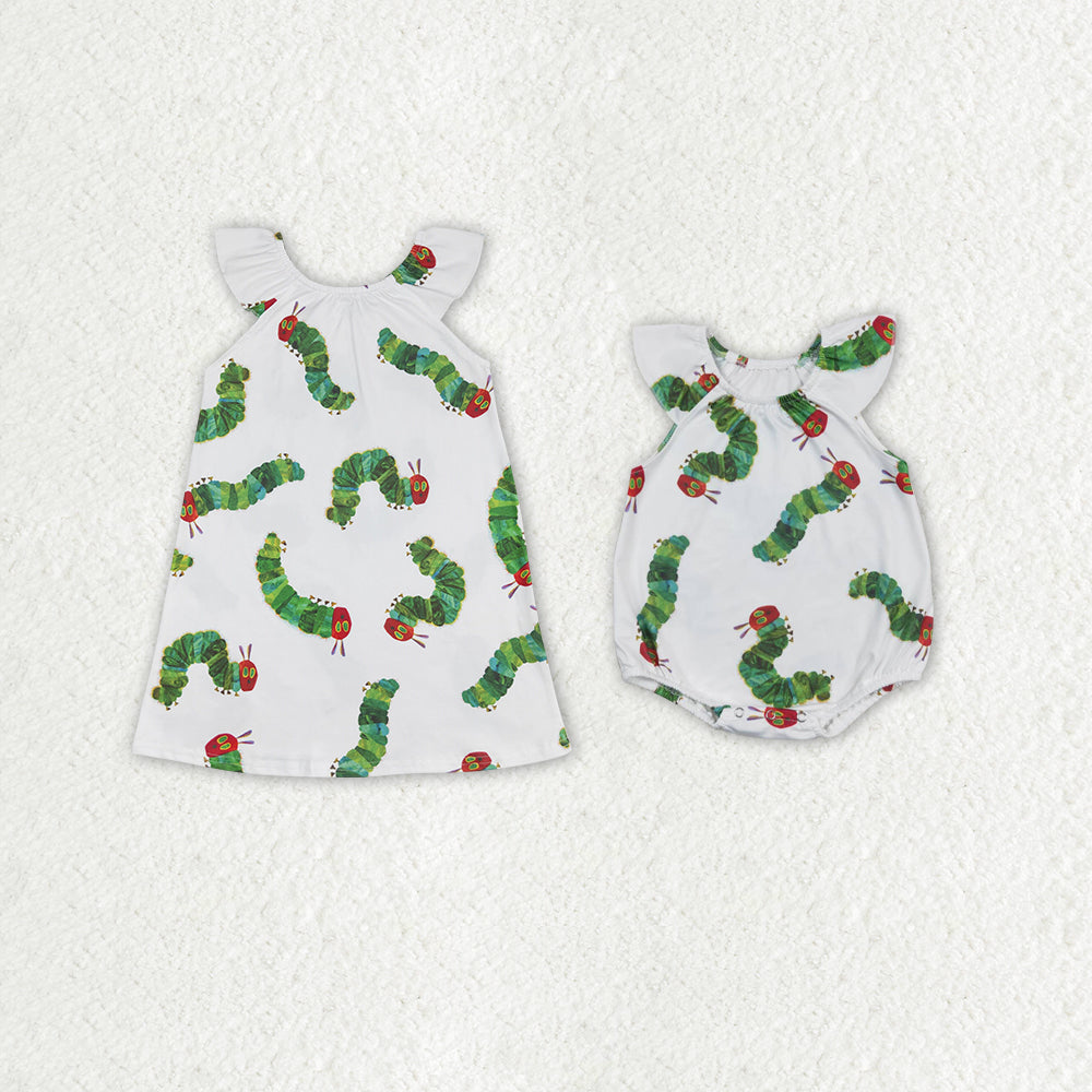 GSD1199 Butterfly caterpillar short sleeves girl dress rts 202405 sibling