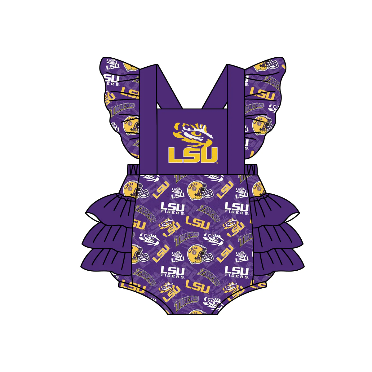 CUSTOM MOQ3 LSU football team girl romper (-(before 10th May --NO MOQ ))
