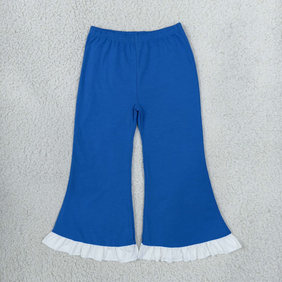 NO MOQ RTS P1170 Baby Girl Clothes Solid Blue White Ruffle Trim Long Flare Pants 202610