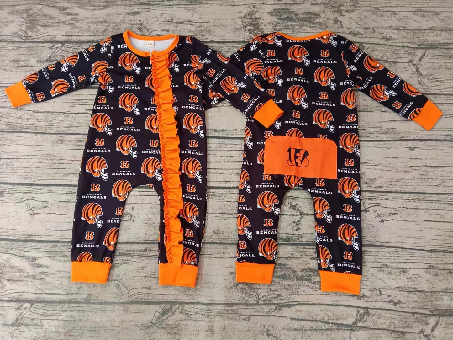 bengals CUSTOM MOQ3 football team girl romper (-(before 10th May --NO MOQ ))