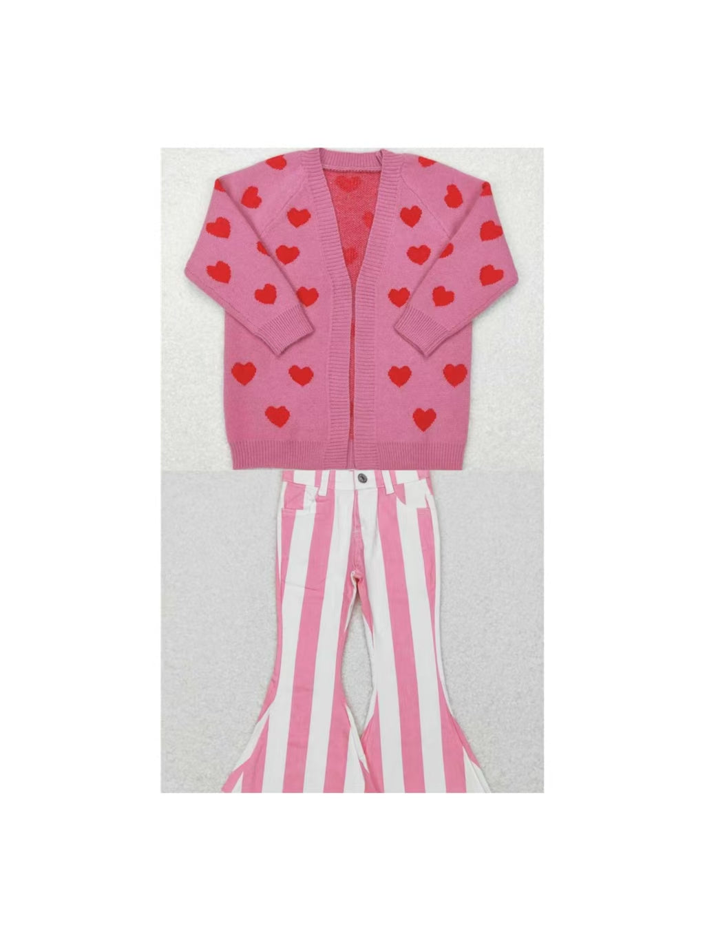 (副本)GLP1144 cardigan love valentines sweater hot pink jeans girl outfit 20231121 RTS
