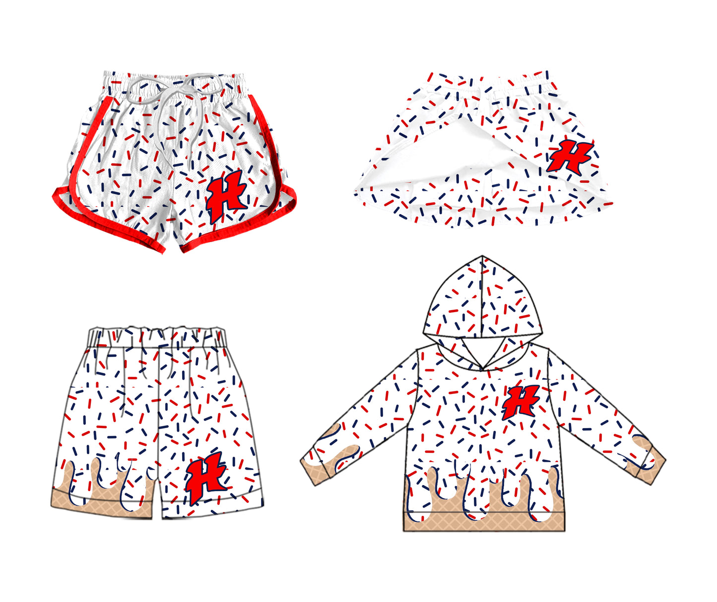 MOQ3 HAWKS CUSTOM KIDS splatter ice cream drip Girl shorts 202504