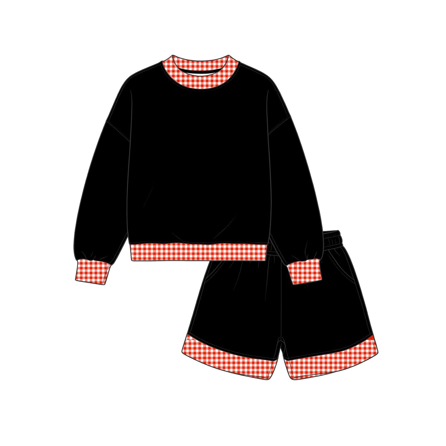 Custom MOQ5 Cotton black orange plaid Girl shorts SET 202608